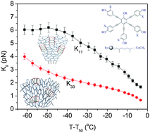 Graphical abstract: Unusual temperature dependence of elastic constants of an ambient-temperature discotic nematic liquid crystal