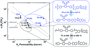 Graphical abstract: Preparation and gas transport properties of triptycene-containing polybenzoxazole (PBO)-based polymers derived from thermal rearrangement (TR) and thermal cyclodehydration (TC) processes
