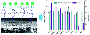 Graphical abstract: Metal in situ surface functionalization of polymer-grafted-carbon nanotube composite membranes for fast efficient nanofiltration