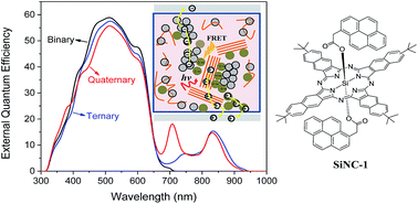 Graphical abstract: Panchromatic ternary/quaternary polymer/fullerene BHJ solar cells based on novel silicon naphthalocyanine and silicon phthalocyanine dye sensitizers