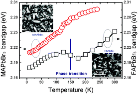 Graphical abstract: Comparative investigation on temperature-dependent photoluminescence of CH3NH3PbBr3 and CH(NH2)2PbBr3 microstructures