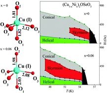 Graphical abstract: Effects of Jahn–Teller distortion on the skyrmion stability of (Cu1−xNix)2OSeO3