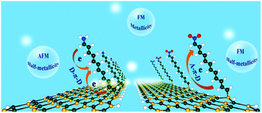 Graphical abstract: Covalent surface modification with electron-donating/accepting π-conjugated chains to effectively tune the electronic and magnetic properties of zigzag SiC nanoribbons