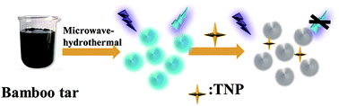 Graphical abstract: A facile microwave-hydrothermal synthesis of fluorescent carbon quantum dots from bamboo tar and their application