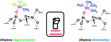 Graphical abstract: Single site silica supported tetramethyl niobium by the SOMC strategy: synthesis, characterization and structure–activity relationship in the ethylene oligomerization reaction