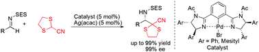 Graphical abstract: Direct catalytic enantioselective Mannich-type reaction of α,α-dithioacetonitriles with imines using chiral bis(imidazoline)–Pd complexes