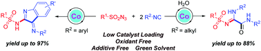 Graphical abstract: Cobalt(ii)-catalyzed bis-isocyanide insertion reactions with sulfonyl azides via nitrene radicals: chemoselective synthesis of sulfonylamidyl amide and 3-imine indole derivatives