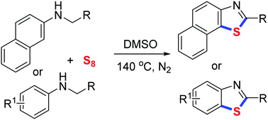 Graphical abstract: Double C–S bond formation via C–H bond functionalization: synthesis of benzothiazoles and naphtho[2,1-d]thiazoles from N-substituted arylamines and elemental sulfur