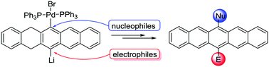 Graphical abstract: Lithiation of palladated dihydropentacene: a new route for the introduction of substituents from both of electrophiles and nucleophiles to pentacene