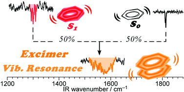 Graphical abstract: A structural study on the excimer state of an isolated benzene dimer using infrared spectroscopy in the skeletal vibration region