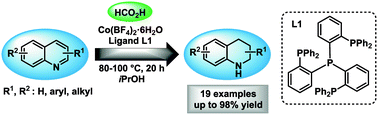 Graphical abstract: Cobalt-catalysed transfer hydrogenation of quinolines and related heterocycles using formic acid under mild conditions