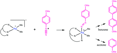 Graphical abstract: The first palladium(iv) aryldiazenido complex: relevance for C–C coupling
