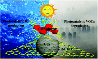 Graphical abstract: A sulfur vacancy rich CdS based composite photocatalyst with g-C3N4 as a matrix derived from a Cd–S cluster assembled supramolecular network for H2 production and VOC removal