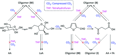 Graphical abstract: Suppression of oligomer formation in glucose dehydration by CO2 and tetrahydrofuran