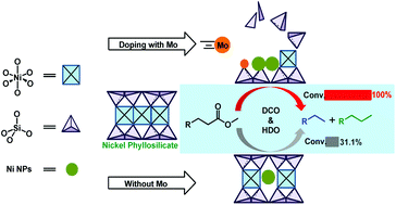 Graphical abstract: Molybdenum modified nickel phyllosilicates as a high performance bifunctional catalyst for deoxygenation of methyl palmitate to alkanes under mild conditions