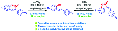Graphical abstract: Decarboxylation of α,β-unsaturated aromatic lactones: synthesis of E-ortho-hydroxystilbenes from 3-arylcoumarins or isoaurones
