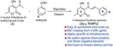 Graphical abstract: Synthesis and in vitro evaluation of substituted 3-cinnamoyl-4-hydroxy-pyran-2-one (CHP) in pursuit of new potential antituberculosis agents