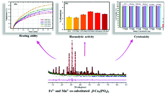 Graphical abstract: Structural analysis and magnetic induced hyperthermia of Fe3+ and Mn2+ substituted β-Ca3(PO4)2