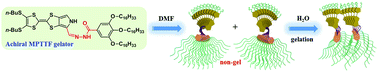Graphical abstract: Supramolecular helical nanofibers formed by an achiral monopyrrolotetrathiafulvalene derivative: water-triggered gelation and chiral evolution