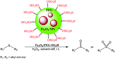 Graphical abstract: Fe3O4/PEG-SO3H as a heterogeneous and magnetically-recyclable nanocatalyst for the oxidation of sulfides to sulfones or sulfoxides