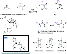 Graphical abstract: The conformations of new CF3 and CF3-CHF containing amides derived from carbohydrates: NMR, crystallographic and DFT study