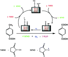 Graphical abstract: Oxidation of p-toluic acid to terephthalic acid via a bromine-free process using nano manganese and manganese–copper mixed oxides