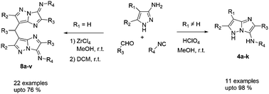 Graphical abstract: Synthesis of novel series of 7,7′-(substituted methylene)bis-imidazo[1,2-b]pyrazoles via an acid catalyzed one-pot three-component reaction