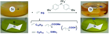 Graphical abstract: Diaryliodonium salts as hydrosilylation initiators for the surface functionalization of silicon nanomaterials and their collaborative effect as ring opening polymerization initiators