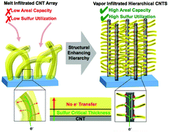 Graphical abstract: A high areal capacity lithium–sulfur battery cathode prepared by site-selective vapor infiltration of hierarchical carbon nanotube arrays