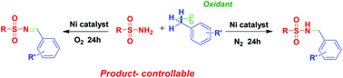 Graphical abstract: Nickel-catalyzed product-controllable amidation and imidation of sp3 C–H bonds in substituted toluenes with sulfonamides