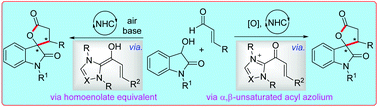 Graphical abstract: Enantioselective synthesis of spiro γ-butyrolactones by N-heterocyclic carbene (NHC)-catalyzed formal [3 + 2] annulation of enals with 3-hydroxy oxindoles