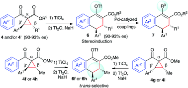 Graphical abstract: A formal homo-Nazarov cyclization of enantioenriched donor–acceptor cyclopropanes and following transformations: asymmetric synthesis of multi-substituted dihydronaphthalenes