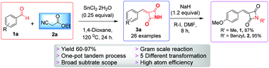 Graphical abstract: An efficient Sn(ii)-catalyzed one-pot synthesis of a 3-substituted azetidine-2,4-dione framework