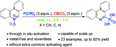 Graphical abstract: Metal-free phosphonation of heteroarene N-oxides with trialkyl phosphite at room temperature