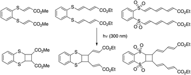 Graphical abstract: Photochemical studies on bis-sulfide and -sulfone tethered polyenic derivatives