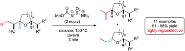 Graphical abstract: Regioselective dehydration of α-hydroxymethyl tetrahydrofurans using Burgess’ reagent under microwave irradiation