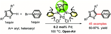 Graphical abstract: Camphyl-based α-diimine palladium complexes: highly efficient precatalysts for direct arylation of thiazoles in open-air