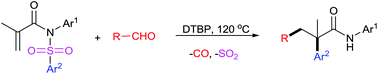 Graphical abstract: 1,2-Arylalkylation of N-(arylsulfonyl)acrylamides using aliphatic aldehydes as the alkyl source