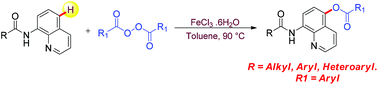 Graphical abstract: Iron(iii)-catalyzed chelation assisted remote C–H bond oxygenation of 8-amidoquinolines