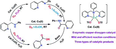 Graphical abstract: Experimental and mechanistic insights into copper(ii)–dioxygen catalyzed oxidative N-dealkylation of N-(2-pyridylmethyl)phenylamine and its derivatives
