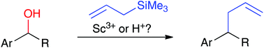 Graphical abstract: Scandium as a pre-catalyst for the deoxygenative allylation of benzylic alcohols