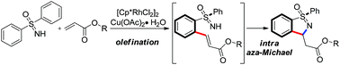 Graphical abstract: Rhodium-catalyzed benzoisothiazole synthesis by tandem annulation reactions of sulfoximines and activated olefins