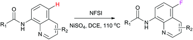 Graphical abstract: Nickel-catalyzed selective C-5 fluorination of 8-aminoquinolines with NFSI