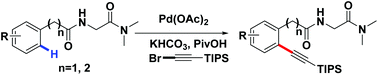 Graphical abstract: Palladium-catalyzed direct ortho-alkynylation of arylalkylacid derivatives at γ and δ positions via an N,O-bidentate directing group