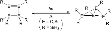 Graphical abstract: CASSCF and CASMP2 study on the photoisomerization mechanisms of [tris(trialkylsilyl)silyl]cyclotetrasilene and related cyclobutene molecules