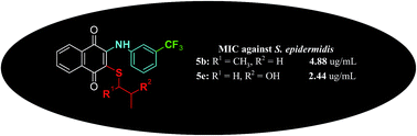 Graphical abstract: 2,3-Disubstituted-1,4-naphthoquinones containing an arylamine with trifluoromethyl group: synthesis, biological evaluation, and computational study