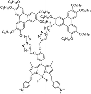 Graphical abstract: Near-infrared fluorescent and columnar liquid crystal: synthesis, and photophysical and mesomorphic properties of triphenylene-Bodipy-triphenylene triad