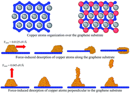 Graphical abstract: Effect of applied force and atomic organization of copper on its adhesion to a graphene substrate