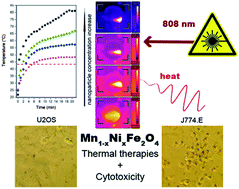 Graphical abstract: Non-contact Mn1−xNixFe2O4 ferrite nano-heaters for biological applications – heat energy generated by NIR irradiation