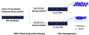 Graphical abstract: Aggregation suppressed thin film nanocomposite (TFN) membranes prepared with an in situ generation of TiO2 nanoadditives